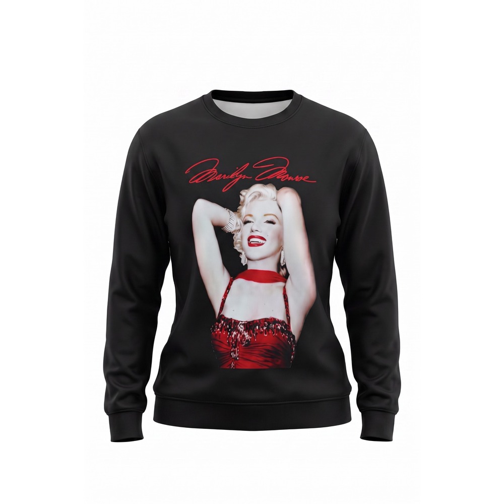 SHEIN X Marilyn Monroe Graphic Sweatshirt Black Crewneck Fleece Pullover Large
